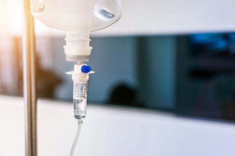 an up-close image of an IV sedation drip