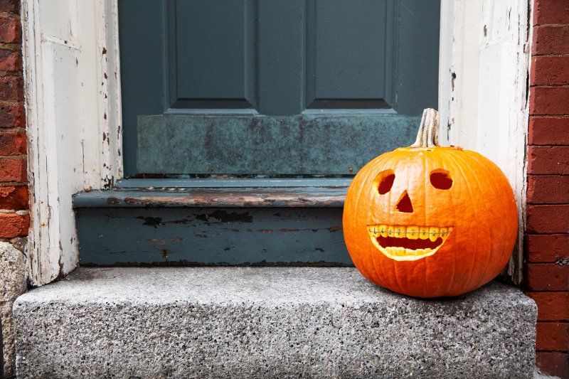 A Jack O' Lantern advertising cavity prevention during Halloween